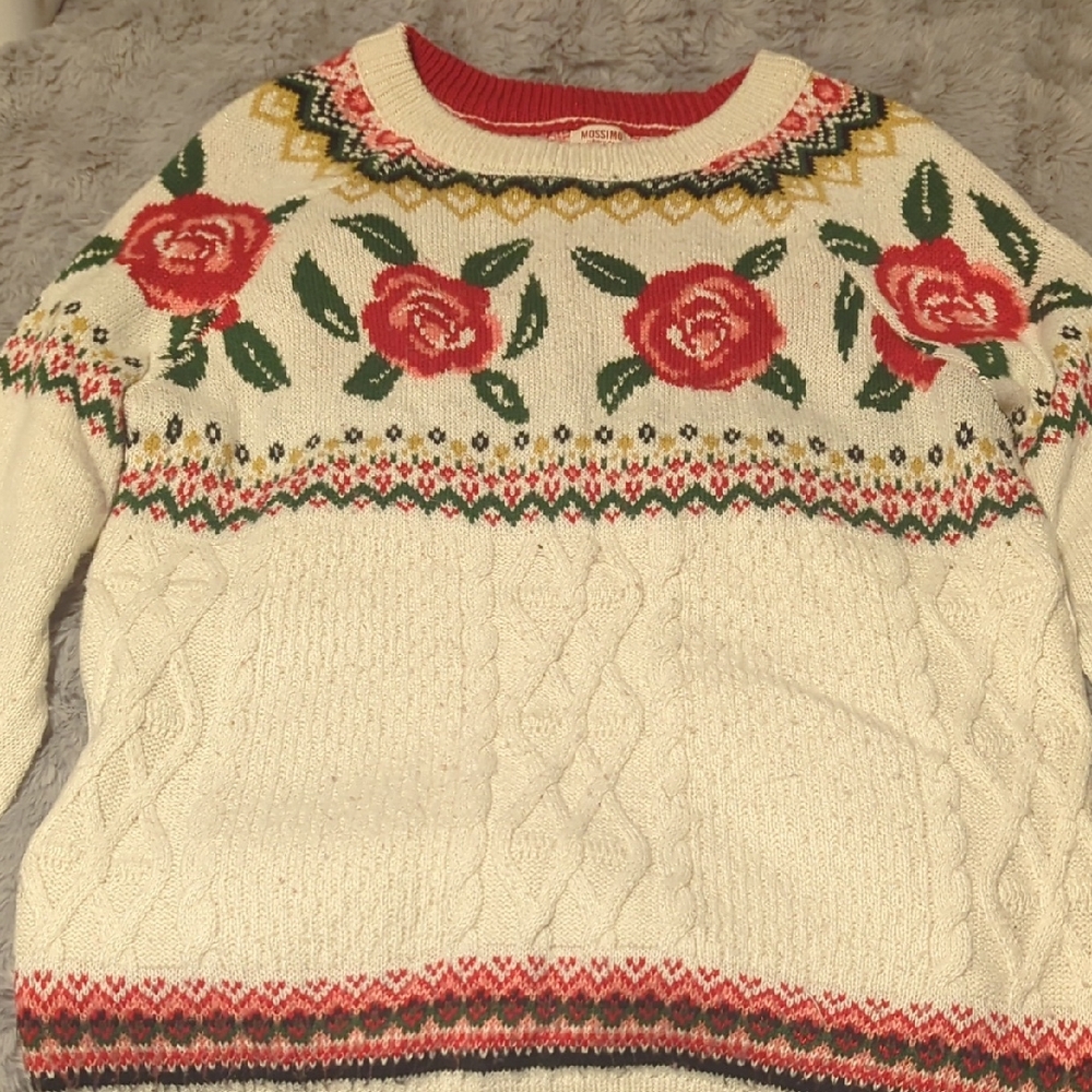 Mossimo Supply Co. Floral Knit Sweater - Cream and Red